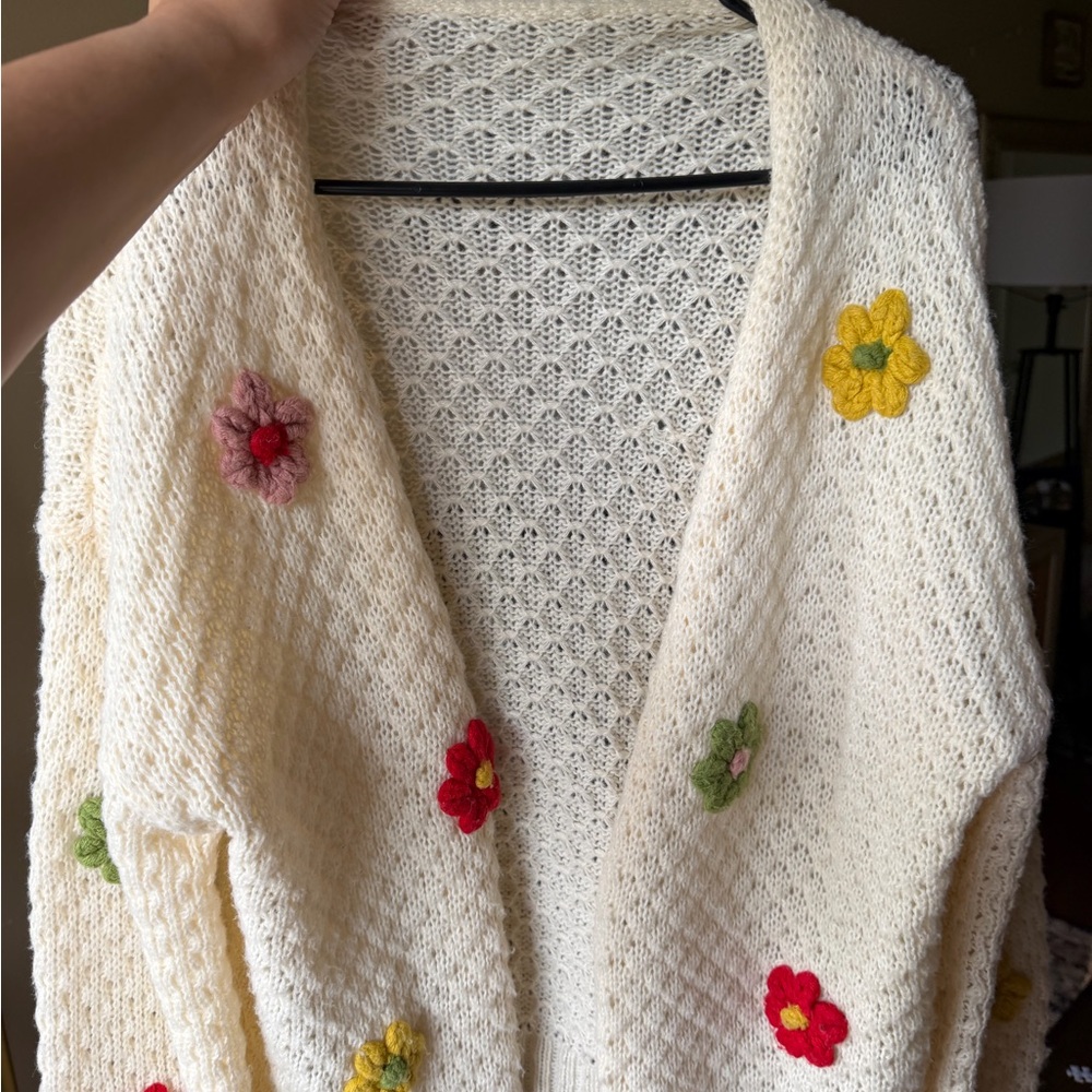 Floral Embroidered Cream Sweater